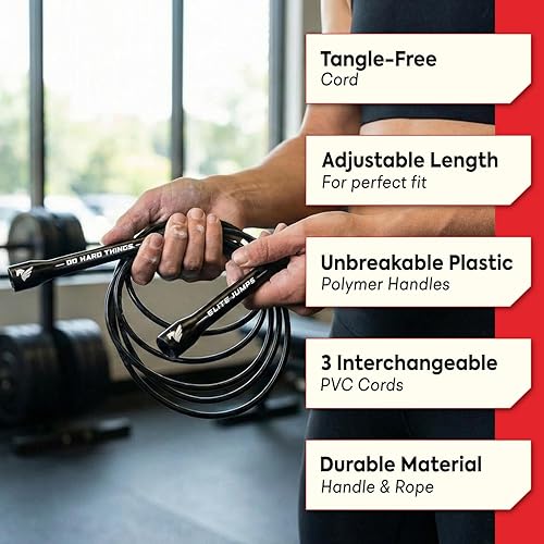 Vista 3 de Elite Jumps Adjustable Jump Rope – 6mm PVC Training Rope for Fitness & Cardio Indoor/Outdoor Skipping Rope with Unbreakable Handles, Non-Kinking