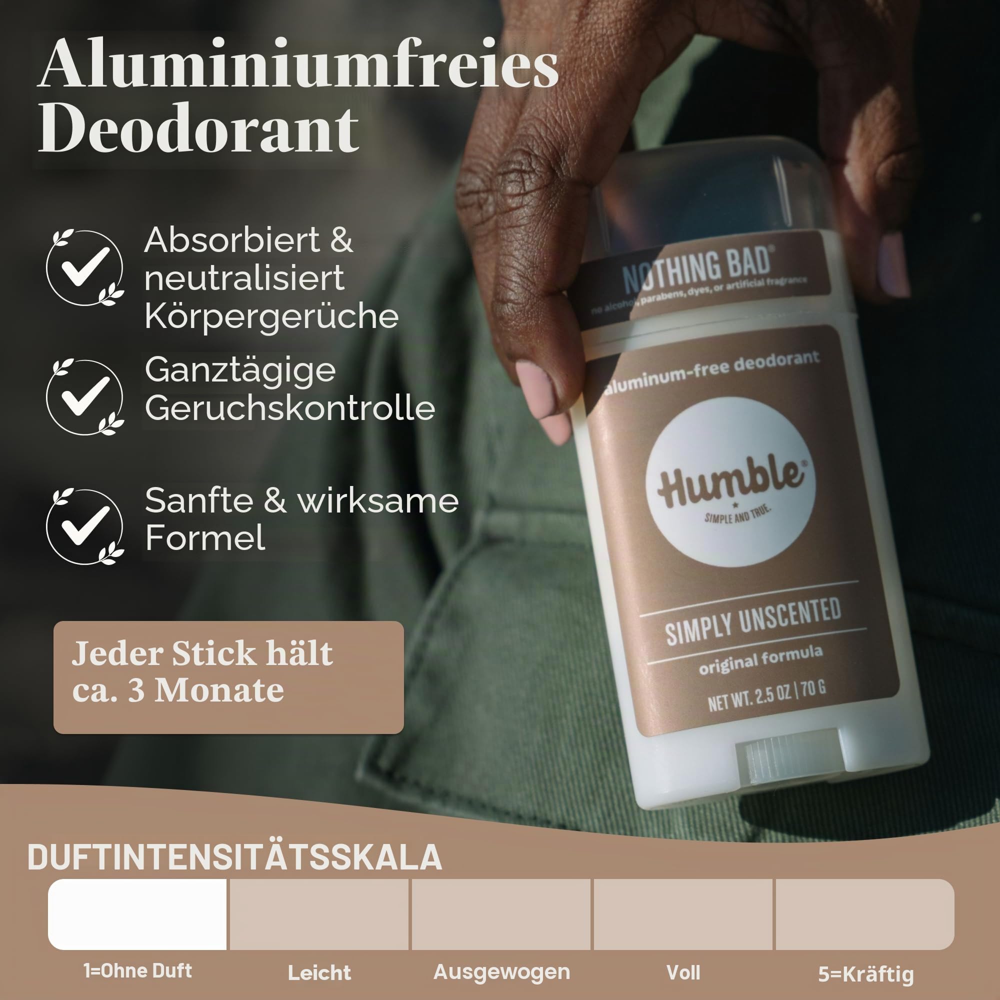 Humble alles natürlich Deodorant, Aluminium und Paraben, Cruelty Free Männer und Frauen Deodorant geruchlos 1 Packung