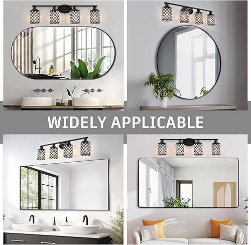Miniatura 9 de 4 lámparas de baño negras claras, moderna lámpara de tocador de granja, luces de baño sobre espejo, accesorios de iluminación de tocador de cristal