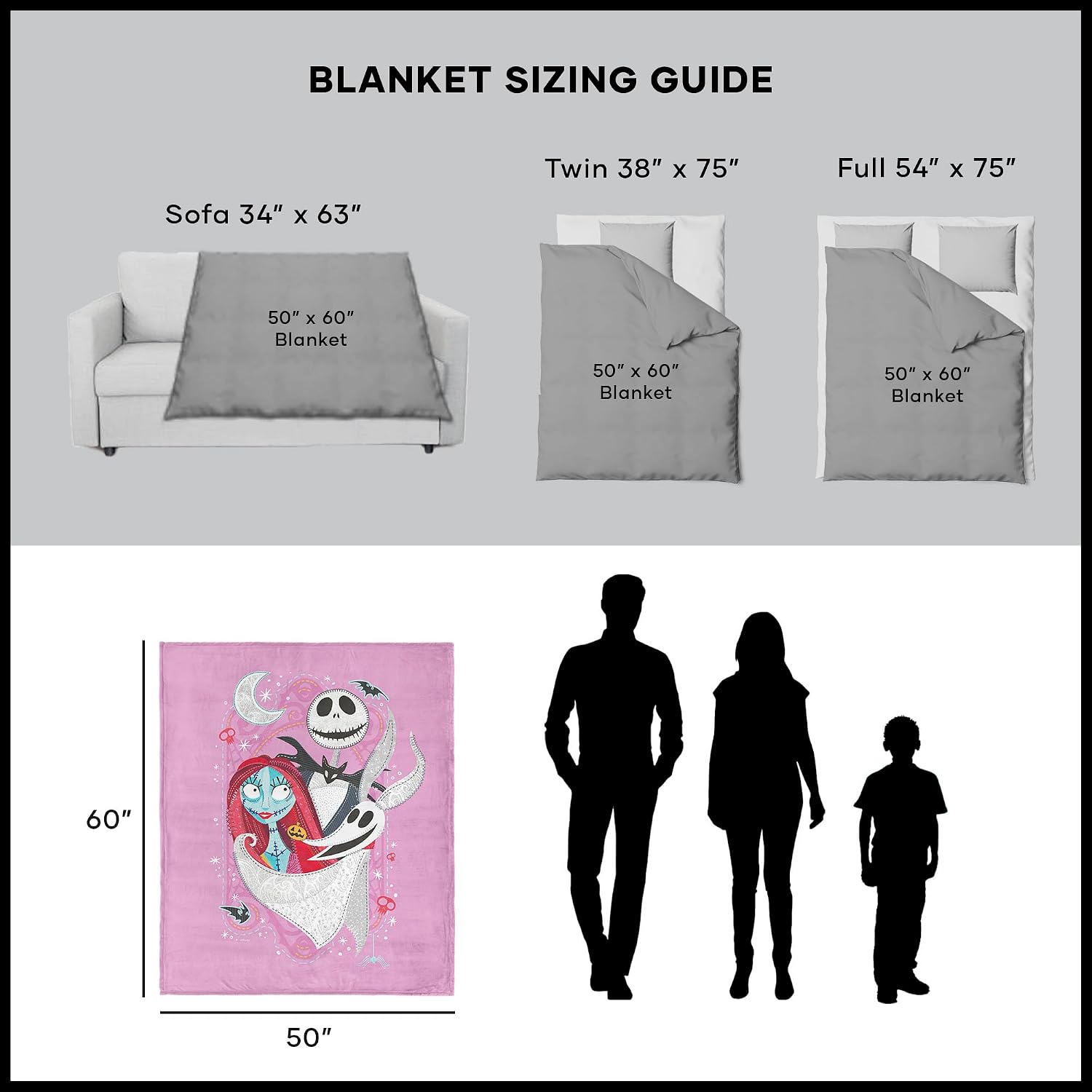Northwest Nightmare Before Christmas Nightmare Sweethearts Silk Touch Throw Blanket 50x60 Inches