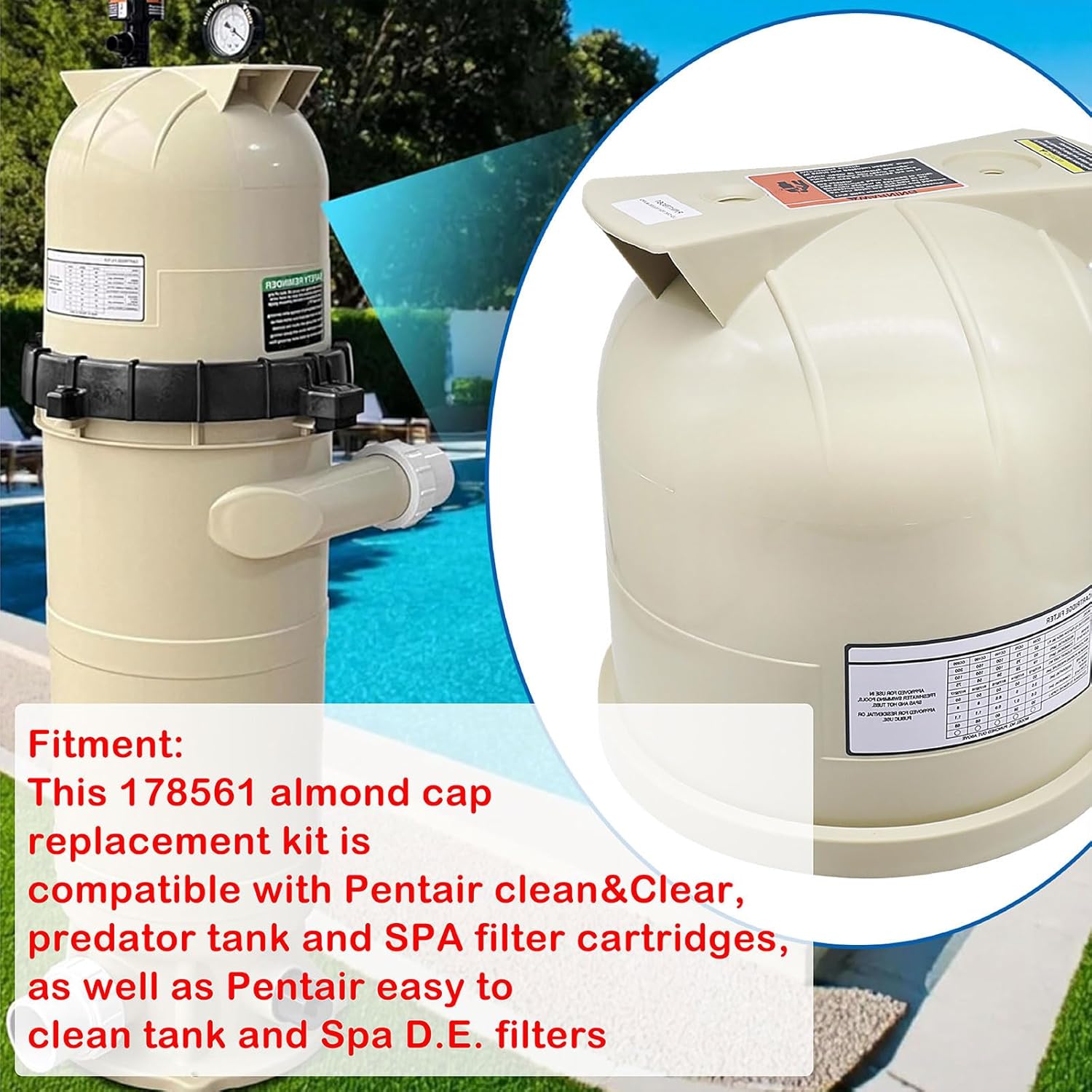 178561 Filter Cover Lid Assembly Compatible with Pentair Clean & Clear,Predator Pool and Spa Cartridge Filters,Spa D.E. Filters and Pentair Easy Clean Pool