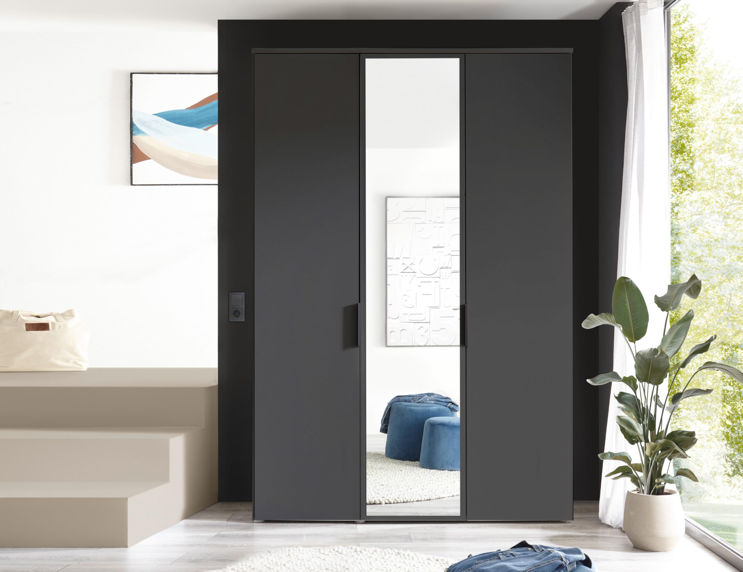 AVANTI TRENDSTORE Piombino - Armadio 2-3 ante battenti di qui 1 a specchio con ripiani asta per vestiti e un piccolo comò interno Dimensioni: LAP101,7x225x52cm (2 Ante) LAP 151,7x225x52cm (3 Ante)
