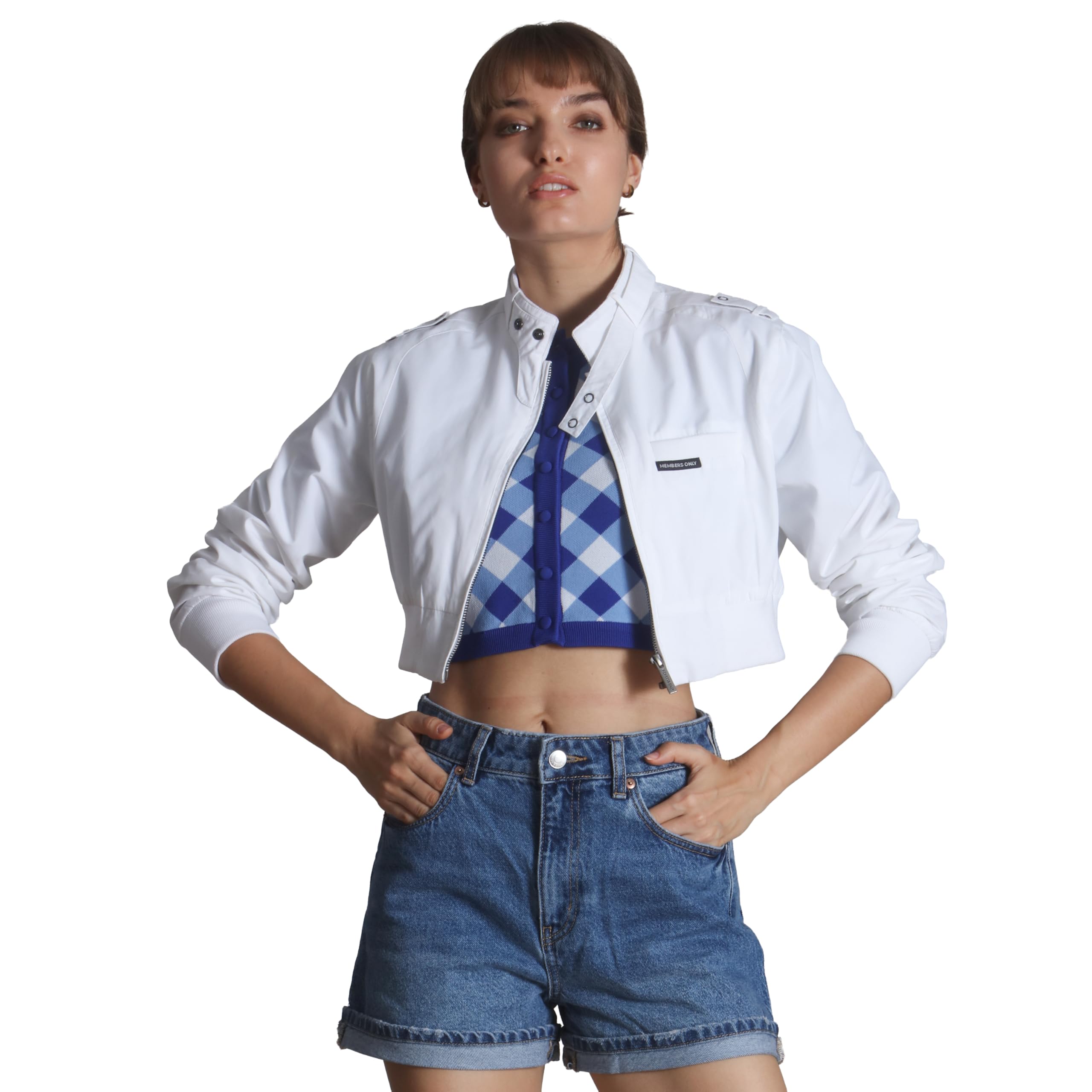 Members Only Mini Cropped Jacket Women Trendy Racer Jacket
