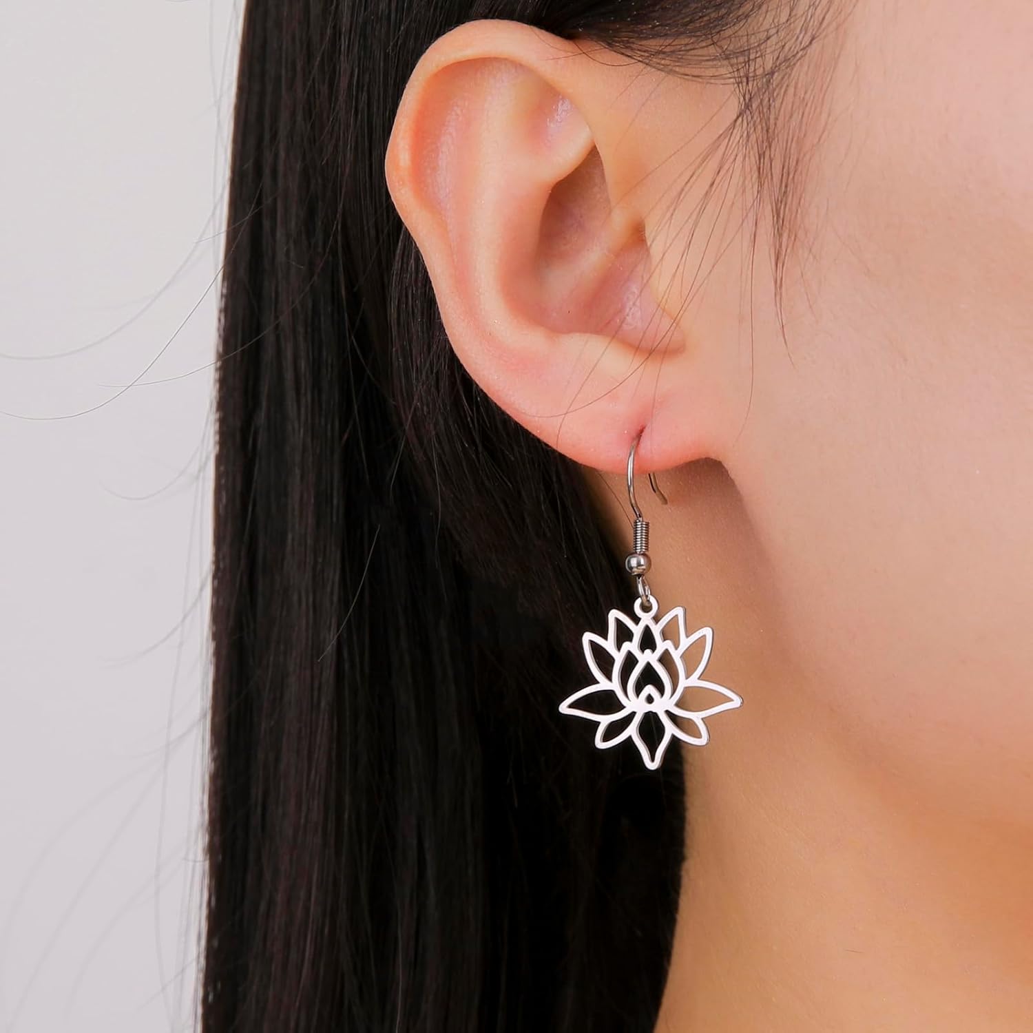 TEAMER Bohemian Lotus Flower Dangle Earrings Stainless Steel Lotus Flower Drop Earrings Geometric Yoga Jewelry for Women - Image 2
