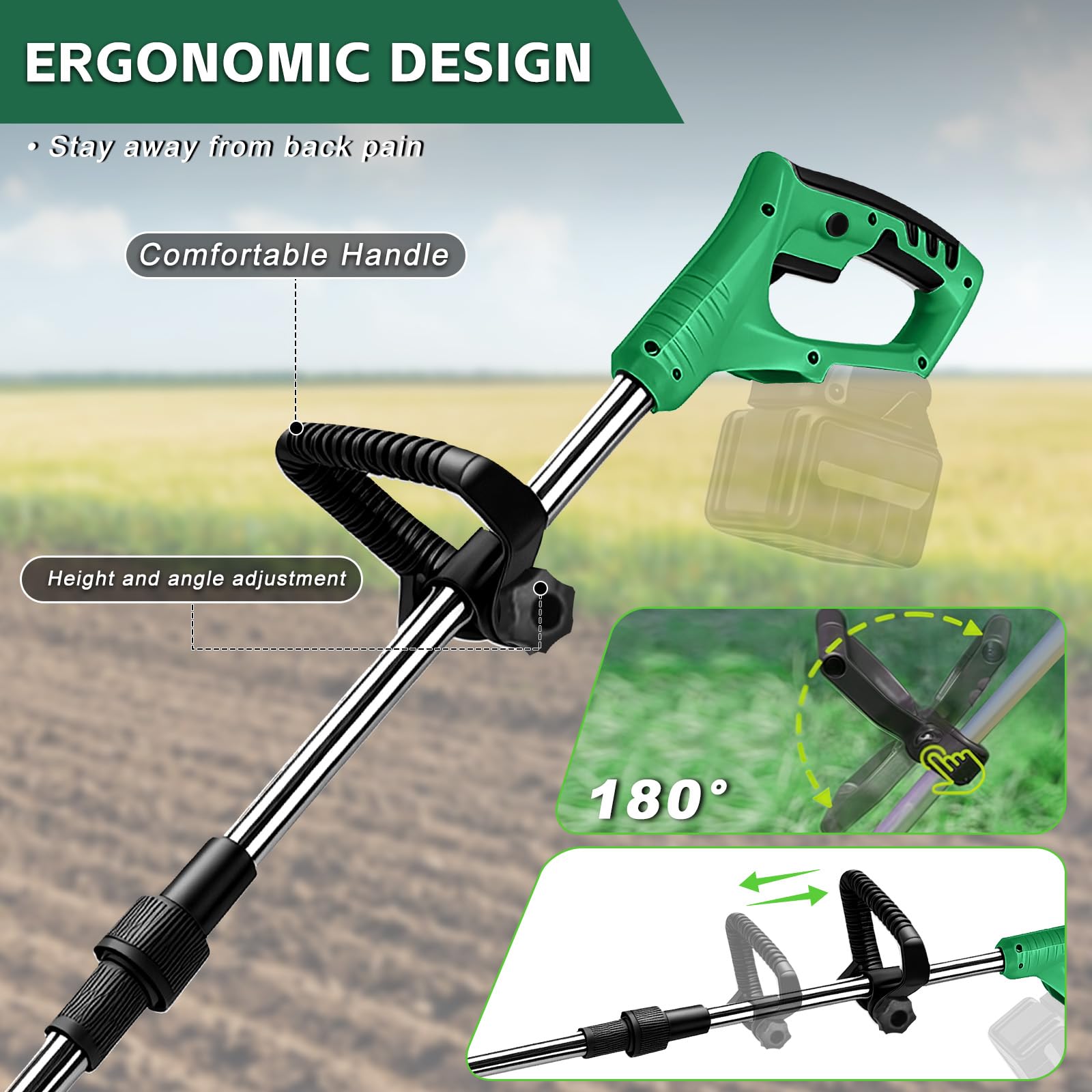 Akku-Bodenhacke für Makita 18V Akku, 650W Faltbar Gartenfräse Elektrisch, Bürstenloser Motor, 300 U/Min Geschwindigkeit, 16CM Arbeitstiefe und 30CM Arbeitsbreite (Ohne Akku)
