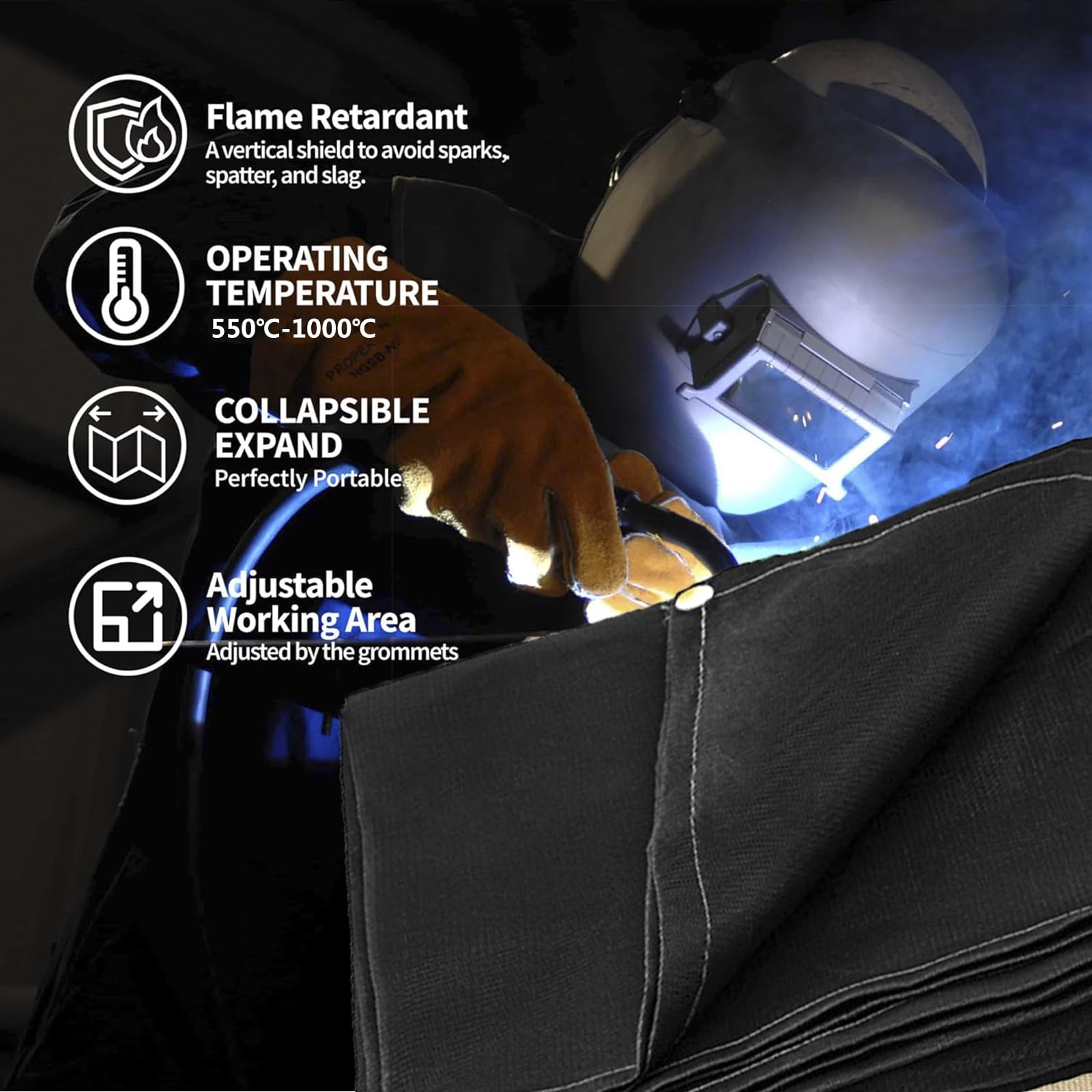 Coperta per Saldatura con Occhielli, Coperta Antincendio di Emergenza Portatile in Fibra di Vetro, Coperta Ignifuga Ignifuga per Auto Griglia per Camino Scuola Domestica,2.4x2.4M/8x8FT