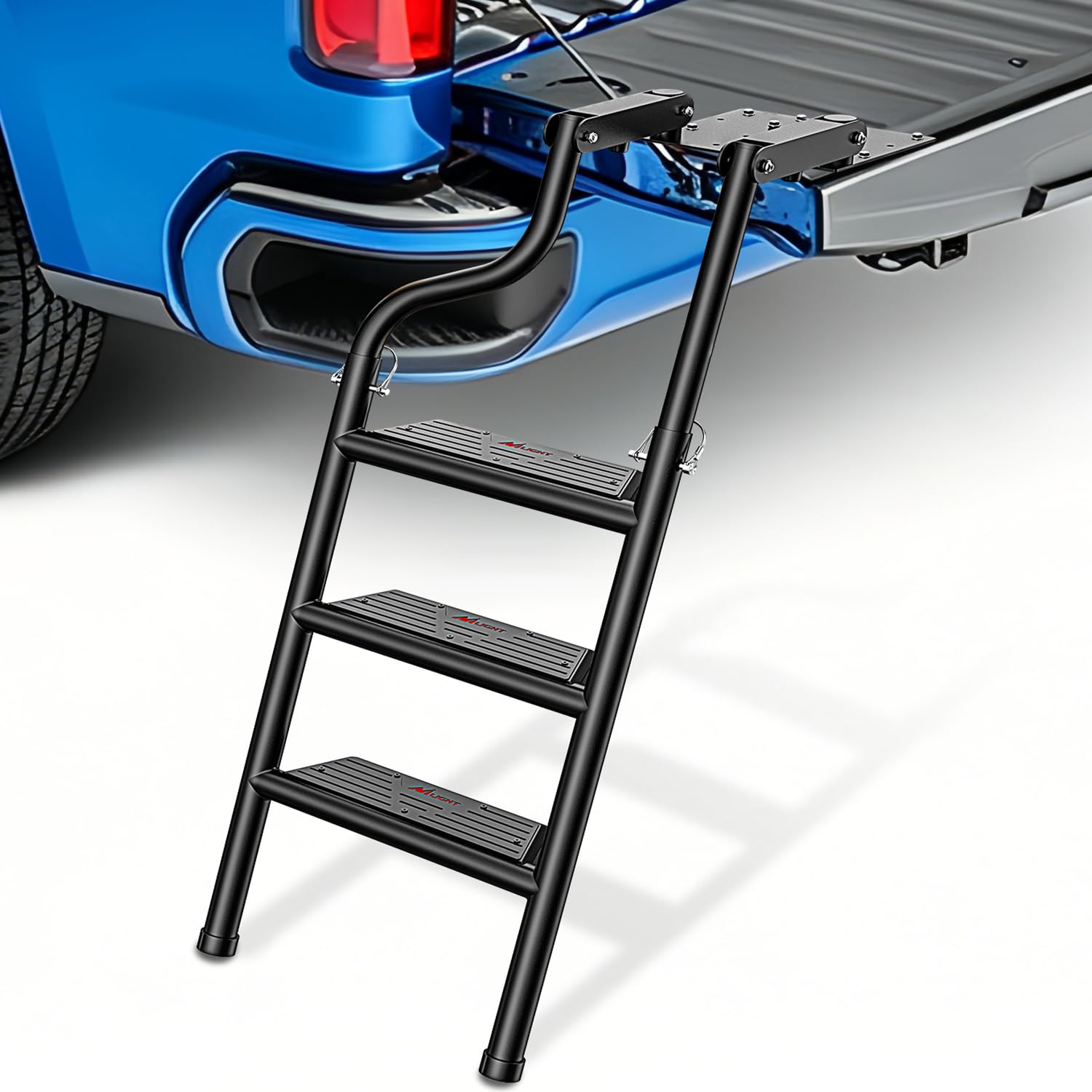 Nilight Universal Foldable Pickup Truck Tailgate Ladder | Truck Bed Step for Pickup, Features Non-Slip Wide Pedal, Stainless Steel Self-Drilling Screws, Sturdy Rubber Feet