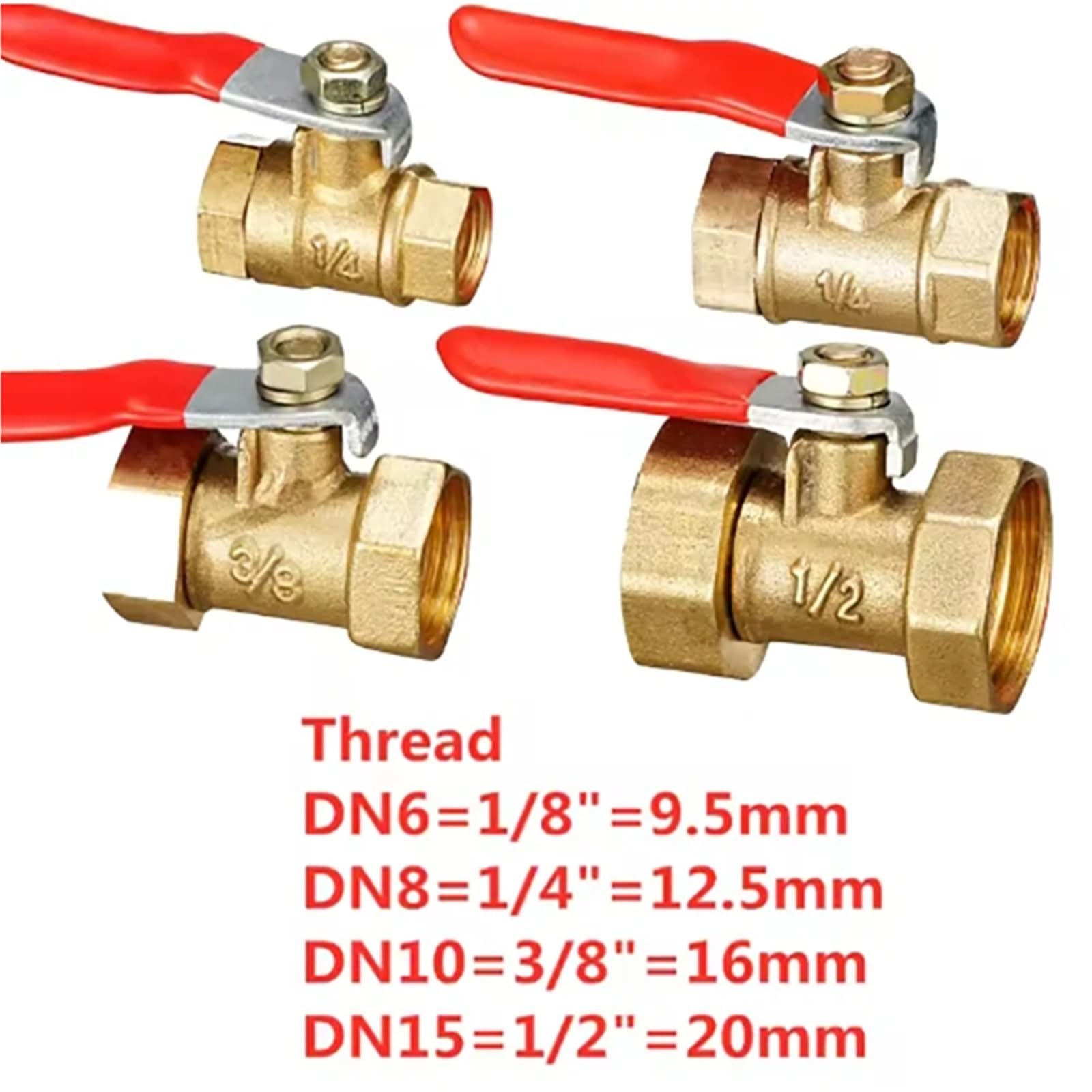Mosiężny zawór kulowy 1/4'' 3/8'' 1/2'' gwint wewnętrzny zawór kulowy mosiężne złącze złącze węża miedzianego łącznik łącznik (A)