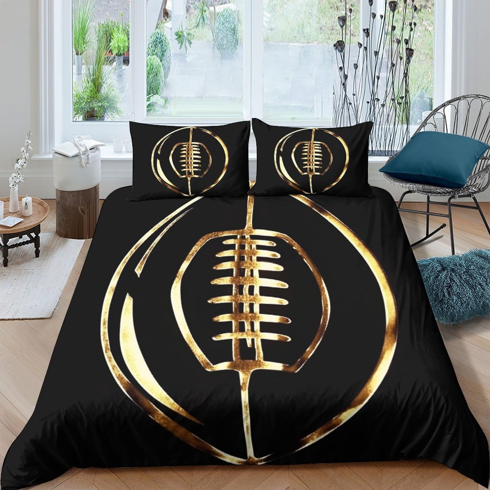 Ctjqhvkz Style-1 3D Printed Golden Football Fitted Sheet Microfiber Soft Black Bed Cover For Bedroom Dorm Mattress Protection Decor Single（135X200cm）