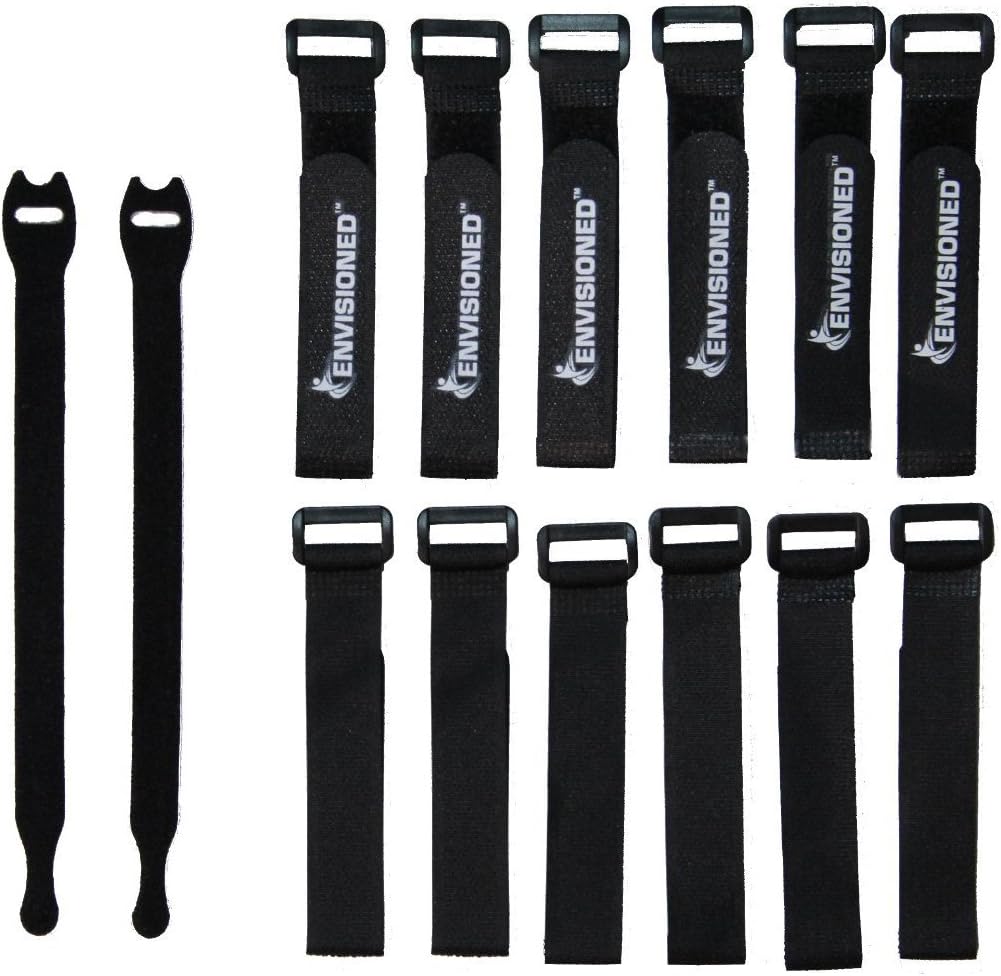 Cheapest 🛒 Reusable Cinch Straps 1 x 12 - 12 Pack, Multipurpose Quality Hook and Loop Securing Straps (Black) - Plus 2 Free Bonus Reusable Cable Ties
