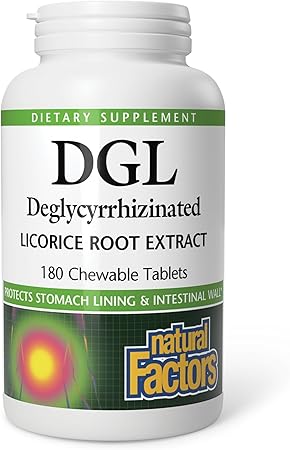 Natural Factors DGL Chewable - Digestive Support Supplement with Licorice Root Extract - Chewable Tablets Support Stomach Lining & Health - Non-GMO & Gluten-Free - 180 Chewable Tablets (180 Se...