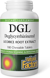 Natural Factors DGL Chewable - Digestive Support Supplement with Licorice Root Extract - Chewable Tablets Support Stomach Lining & Health - Non-GMO & Gluten-Free - 180 Chewable Tablets (180 Servings)