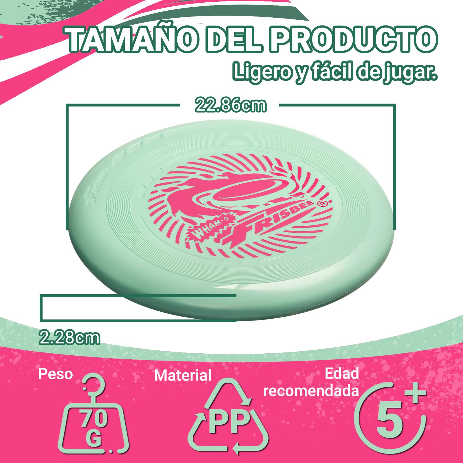 Wham-O Frisbee Go Disco Volador, 22.86cm Juguete Ligero para Principiantes Niños Niñas de 5+ Años para Exteriores Playa Parque Patio - 70g