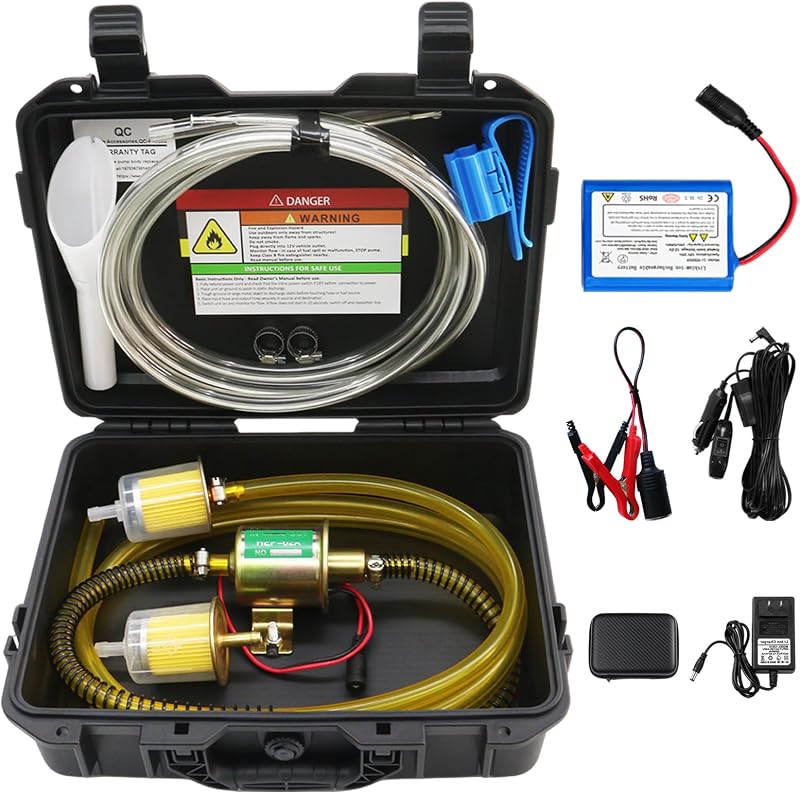 Bomba elétrica portátil de transferência de combustível MILADO 12 V com bateria de 2 Ah e 30 galões por hora – Kit completo