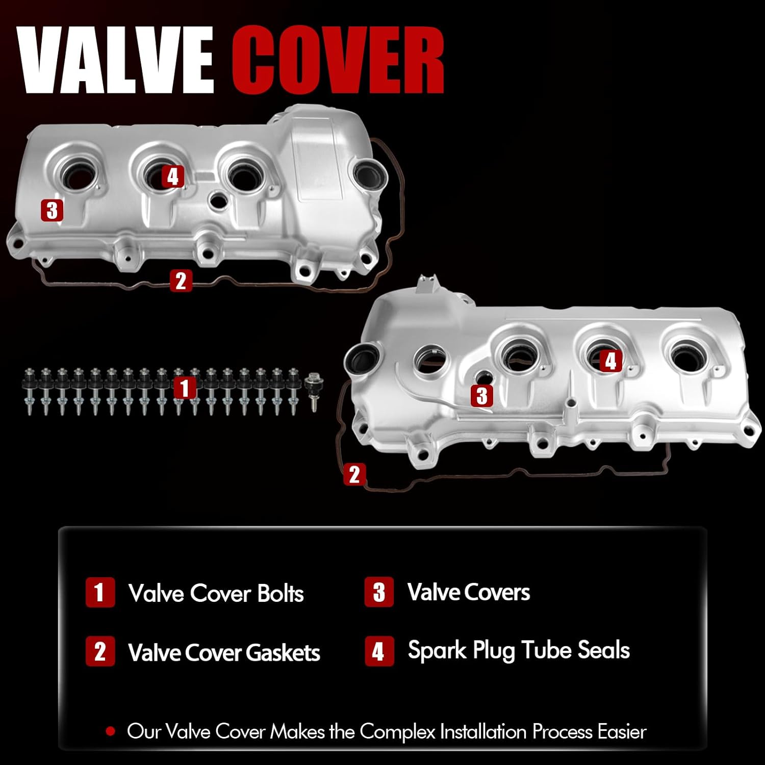 MITZONE Engine Valve Cover Set Left and Right Compatible with 2007-2012 Ford Edge Flex Fusion Taurus Lincoln MKS MKT MKX MKZ 3.5L 3.7L OE 7T4Z6582F 7T42-6582-E