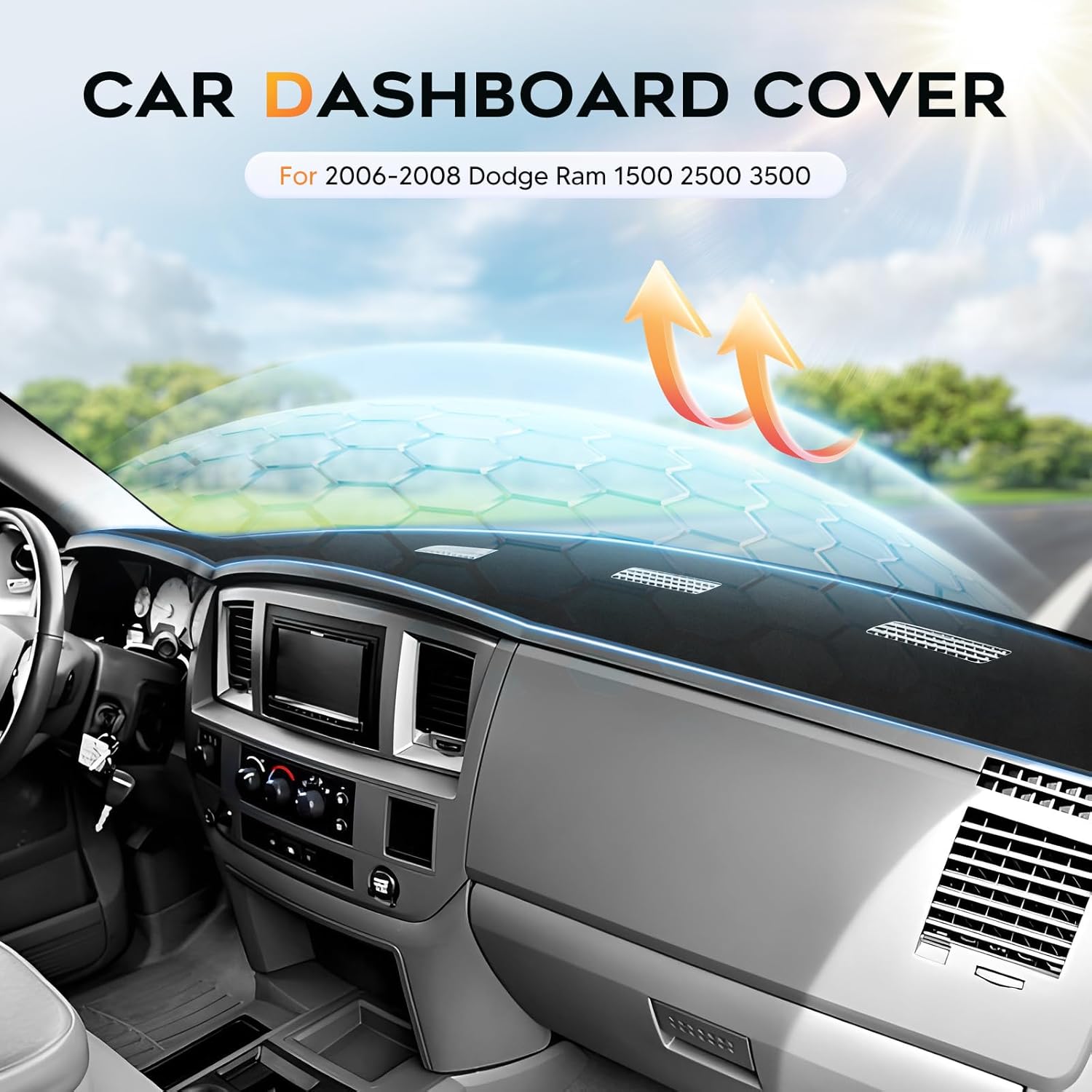 CARTIST Dash Cover for 2006-2008 Dodge Ram 1500 2500 3500,2009 Ram 2500 3500 4500 5500,2010 Ram 4500 5500 Without Cutout Dashboard Cover for Dodge Ram Accessories Non-Slip