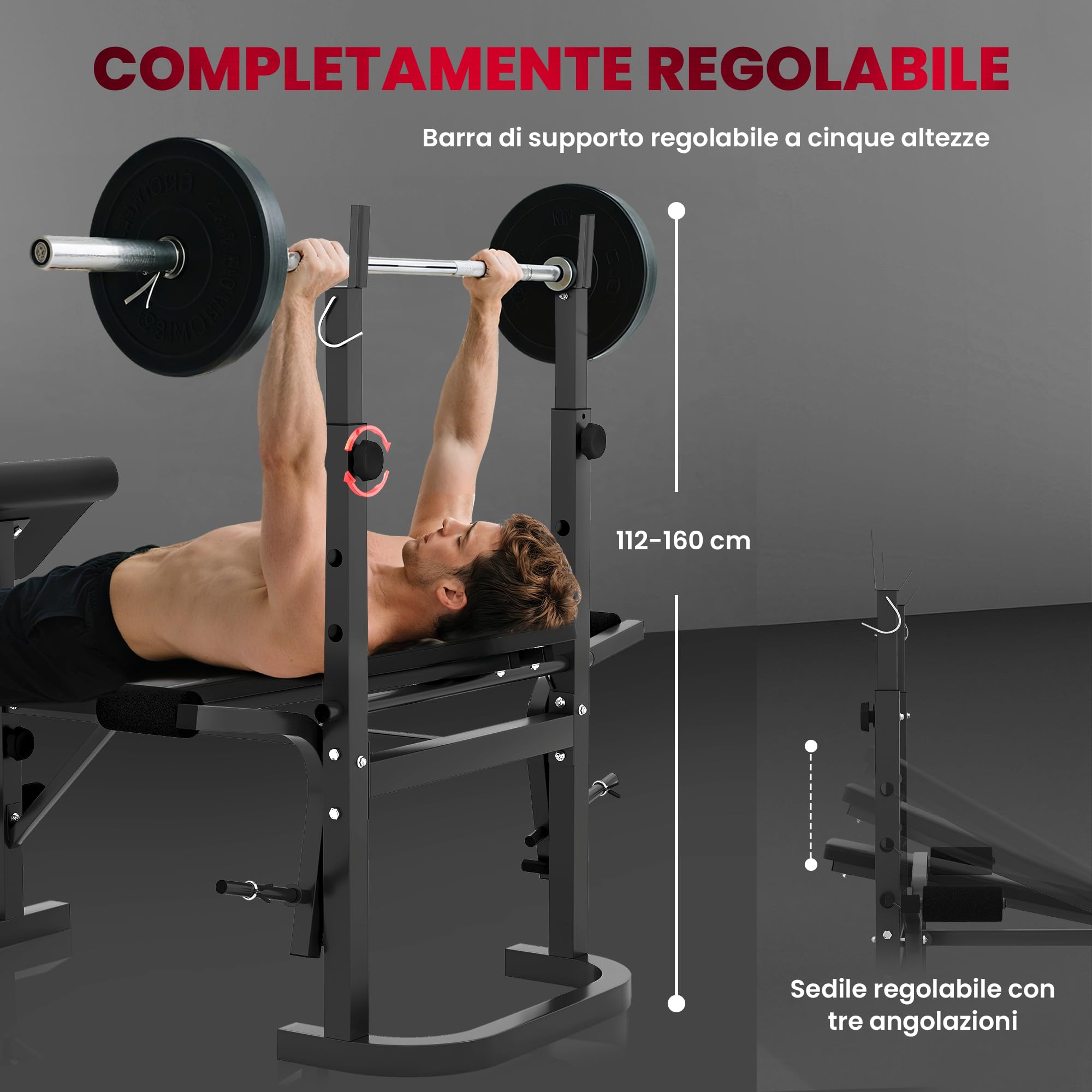 SPORTNOW Panca Palestra Multifunzione Regolabile con Rack Bilanciere, Panca Preacher Curl, Panca Pesi Inclinabile Piana con Leg Extension, Barra Lat Pull Down, Allenamento Palestra Casa, Nero