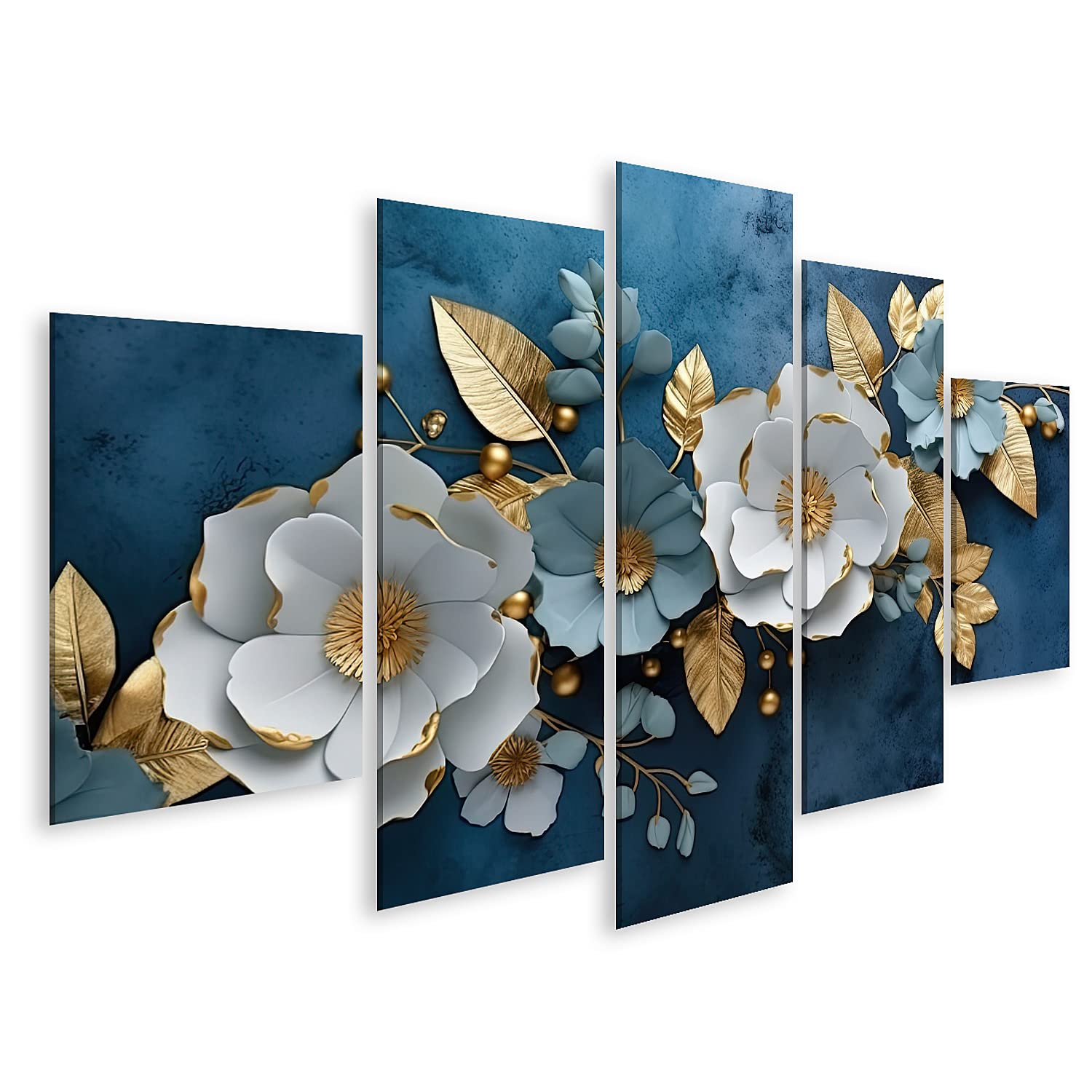 Islandburner - Cuadro sobre lienzo, textura de mármol, colores dorados, flores doradas, diseño lujoso, textura de mármol, bl marco, póster de pared