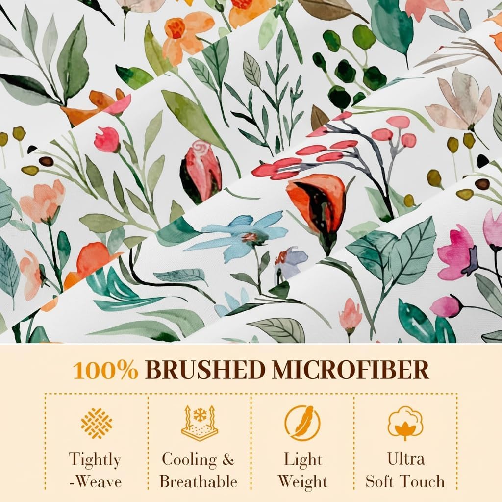 YIYEA Floral Duvet Cover Queen Size, Premium Double Brushed Microfiber Duvet Cover Set with Pillow Cases for All Season, Zipper Closure, 8 Corner Ties, Comforter Not Included, 3PC, Queen