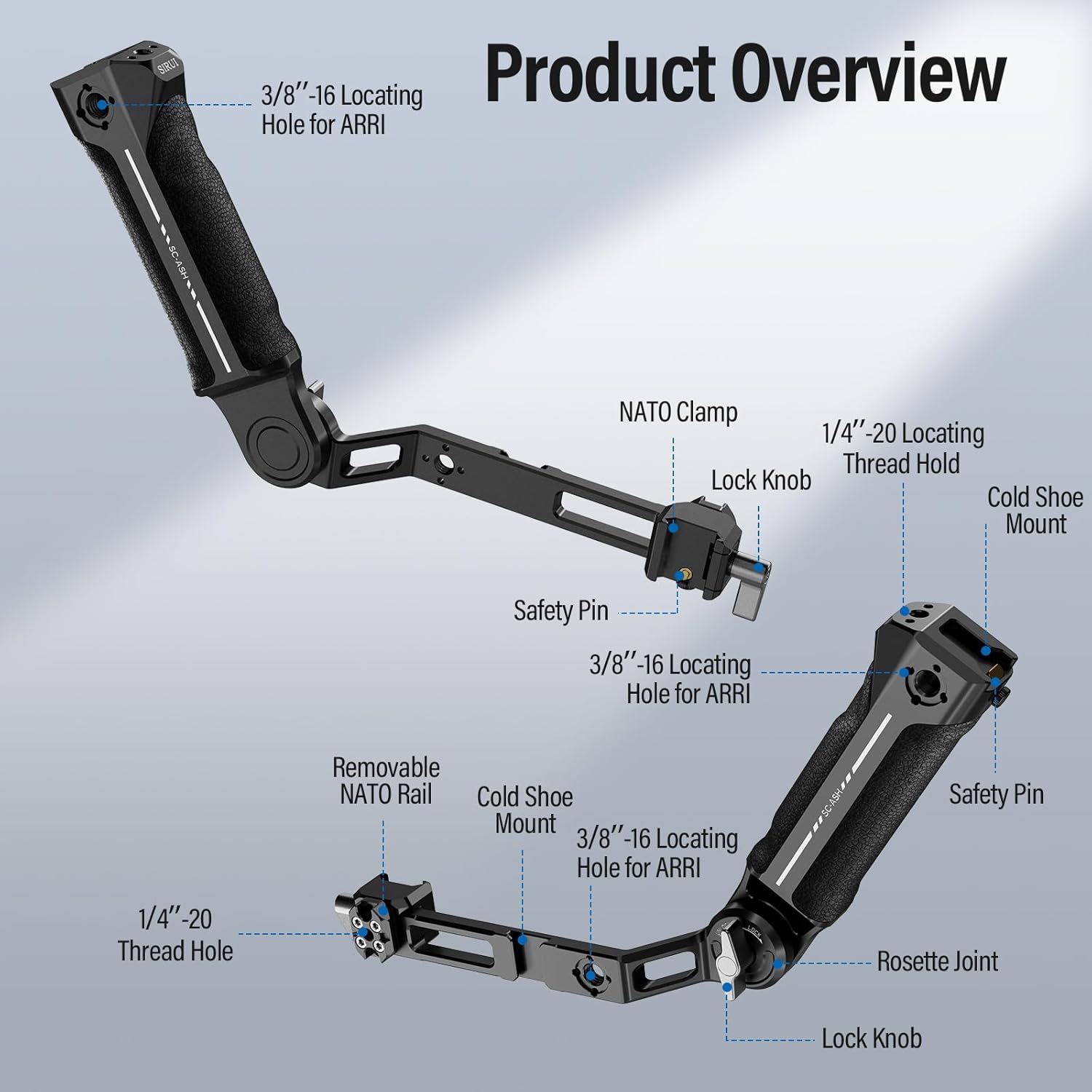 SIRUI Adjustable NATO Clamp Sling Handgrip for DJI Gimbals, Silicone Sling Handle for DJI RS 3 Mini, RS 3, RS 3 Pro, RS 2, RSC 2, Ronin-S Stabilizer, 17.6lb Load Gimbal Accessories, SC-ASH