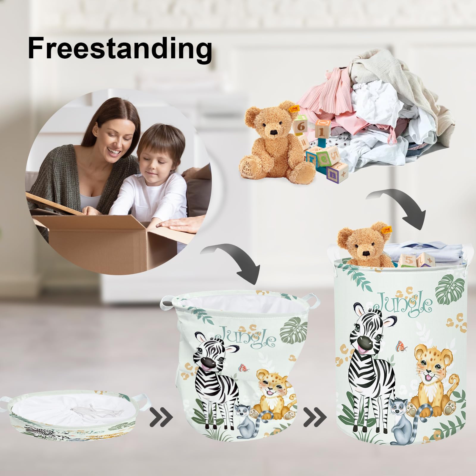 Clastyle Panier Rangement Bébé pour Jouets Corbeille a Linge Animaux Forêt | Boite Rangement Couvert, Panier a Linge Pliable, Cube de Rangement Tissu, Panier Jouet Enfant, Bac a Linge Sale, Impermeable