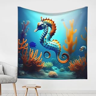 WZYCWB Seabed coral seahorse Patterned decorative tapestry, suitable for wall decoration in living rooms and bedrooms