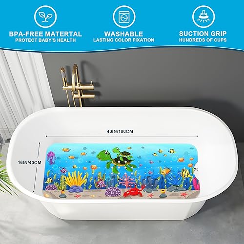 Miniatura 3 de XIYUNTE Tapete de baño para bebé, para niños, 40 x 16 pulgadas, extralargo, antideslizante, de caricaturas, para tina o ducha, con ventosas y
