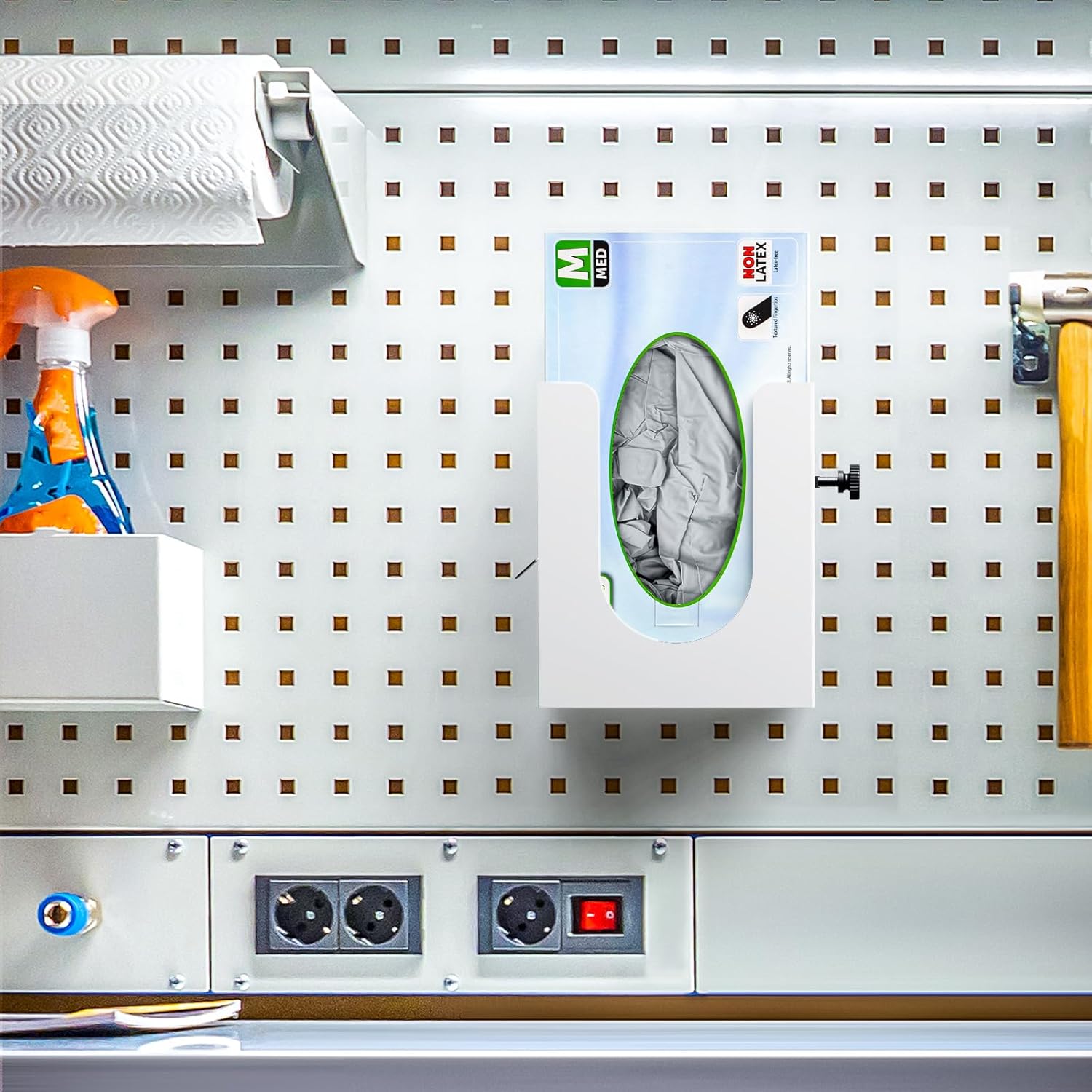 Color White  Magnetic Glove Box Holder, Wall Mount Metal Rubber Disposable Latex Gloves Tissue Dispenser for Tool Box Garage Workshop Kitchen, White