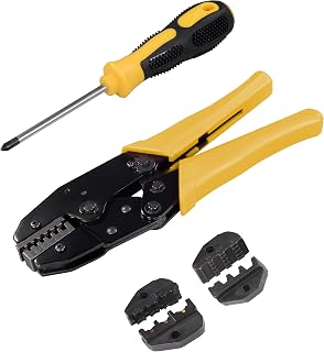 MaxTrack SW17L Handcrimpzangenset mit austauschbaren Crimpbacken, Elektriker Werkzeug, Multicrimp Crimpzange, 0,5-16 mm², Presszange für Aderendhülsen und Kabelschuhe, Inkl. Etui und Schraubendreher