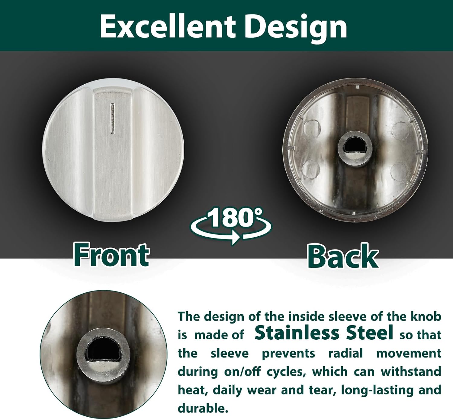 W11517334 Stove Knobs Replacement Parts for Whirlpool Oven Stainless Steel Gas Electric Range Knob WEG745H0FS0 Stove Top Knob Surface Burner Control Knobs WEG745H0FS1 Knobs 4 Pcs