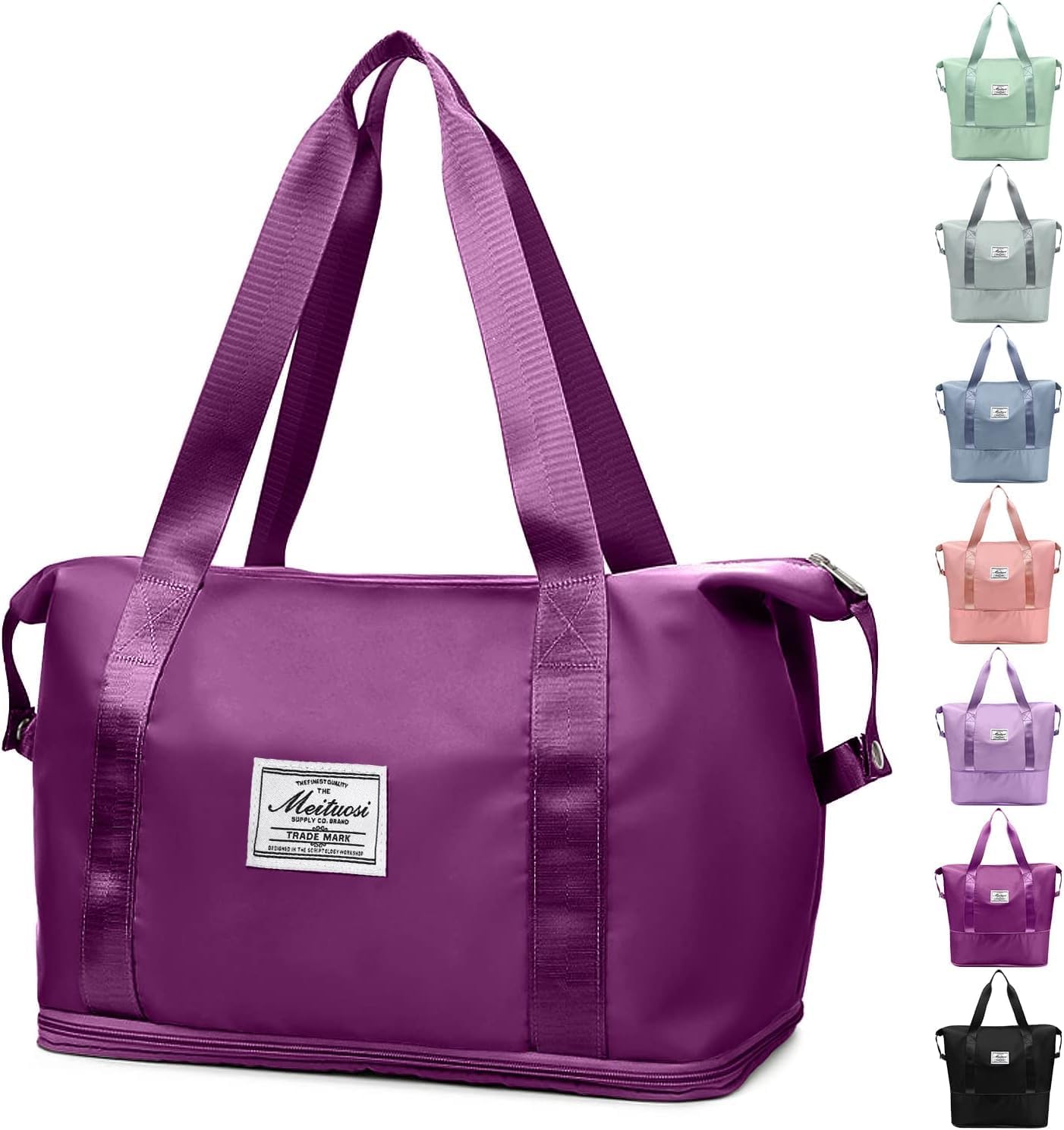 Large Capacity Folding Travel Bag Expandable, Dry and Wet Separation Weekender Bags for Women Travel Lightweight Waterproof Carry Luggage Bag. (Purple)-image-6
