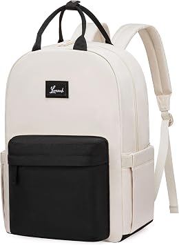 LOVEVOOK Laptop Backpack Womens, 15.6 inch Rucksack Bag for Ladies, Waterproof School Bags for Girls, Fashion Hand Luggage Travel Backpack, Casual Daypacks for Work Business College Uni, Beige Black