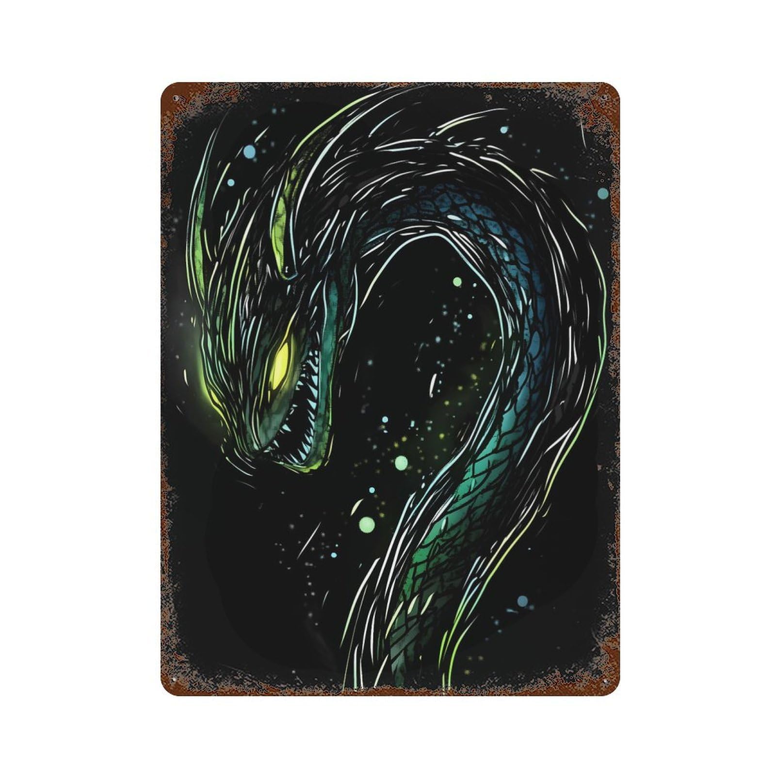 Green Dragon Illustration Retro Metal Sign 15.7"x11.8", for Bistro, Counter And Cafe Decor, Rustic Home Decor