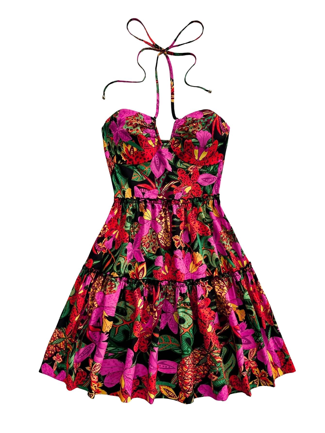 Women's Floral Sleeveless Halter Milkmaid Boho Mini Dress