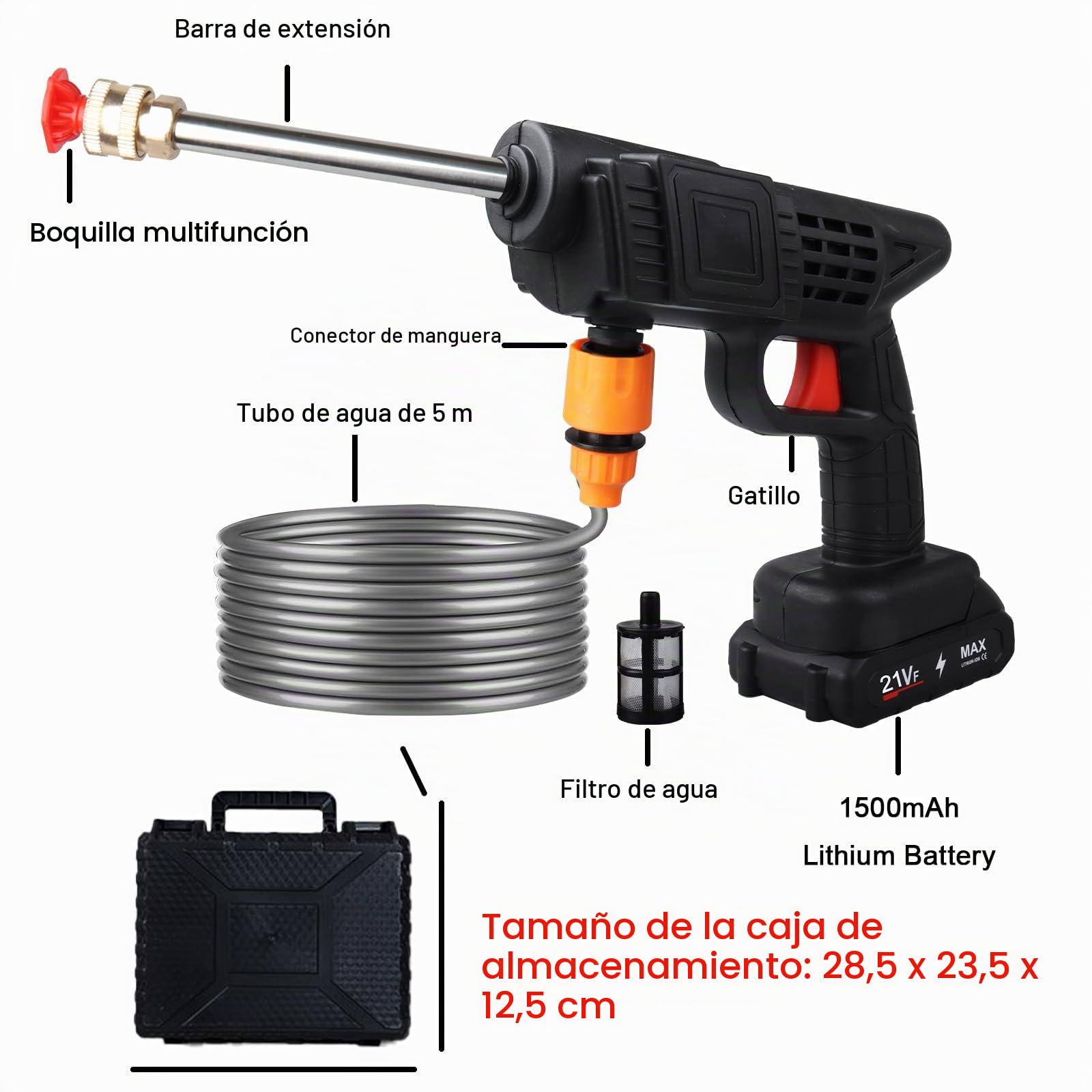 Hidrolimpiadora de Alta Presión 21V Hidrolimpiadora Portatil con 2 Baterías | Pistola de Agua Alta Presión con 2 Boquillas, Lavadora a Presión Inalámbrica para Limpieza de Jardín/Coche/Piso
