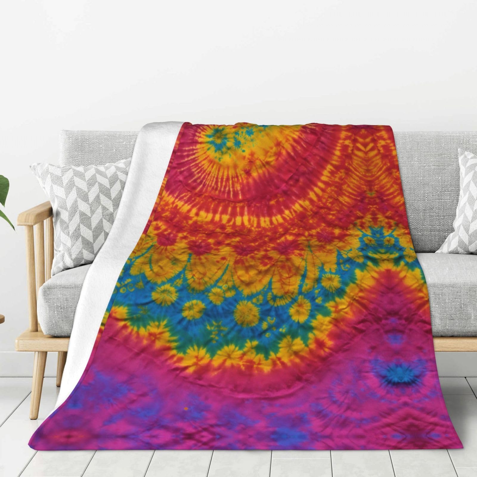 Couverture chaude en flanelle tie dye hippie plaid super doux lit canapé
