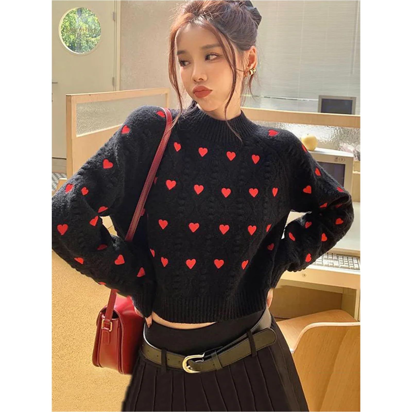 Maglione Donna Le Donne Adorano Il Ricamo A Cuore A Maglia A Maglia per Pullover A Maglia per Pullover A Maglia Vintage A Maniche Lunghe O Scollo Femminile