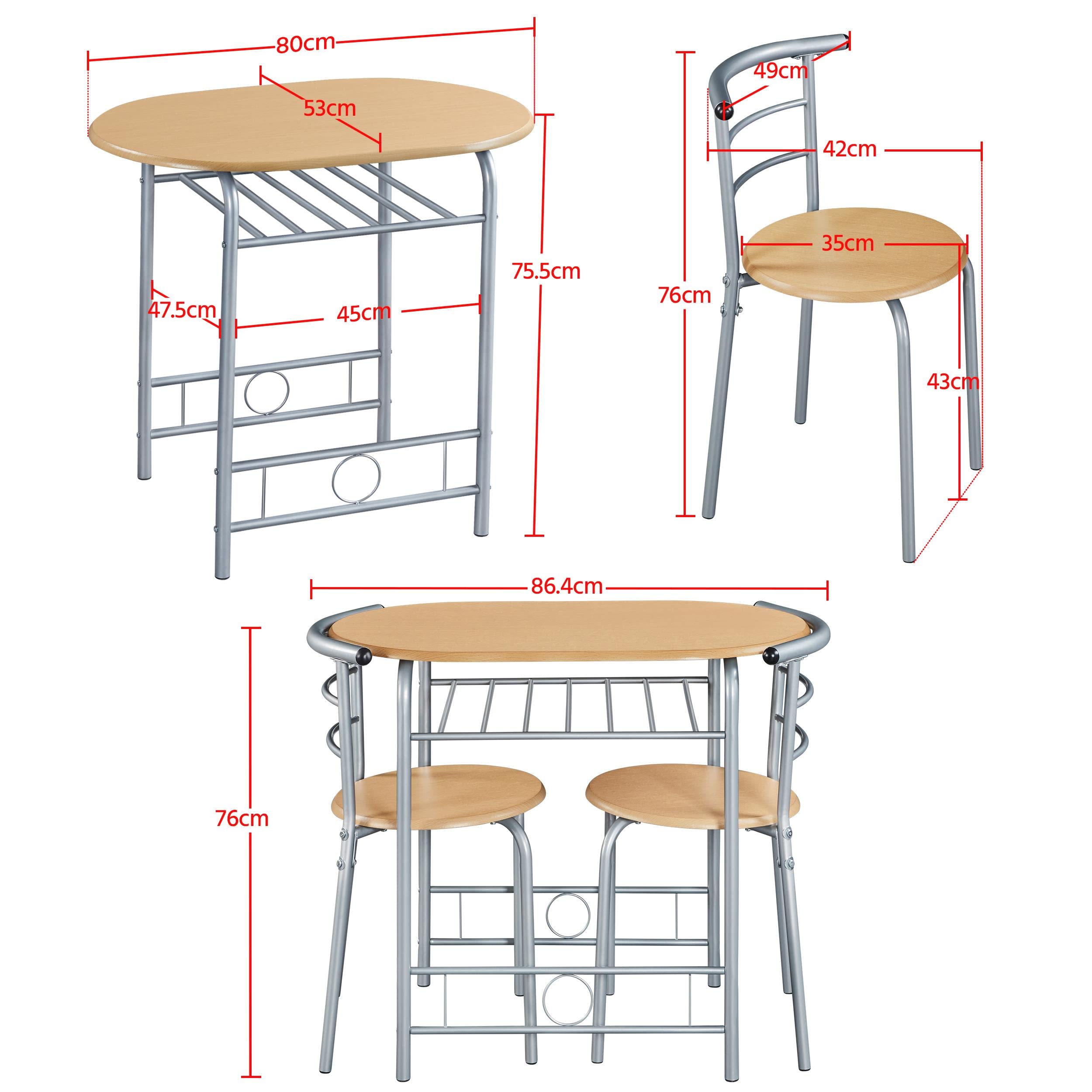 Yaheetech Grupo de Comedor de 3 Piezas, Mesa de Comedor con 2 sillas, Grupo de Asientos para Cocina, Mesa de Madera para balcón, salón, terraza y Bar, Ahorra Espacio, compacta (Color Madera Natural). | Mesa de cocina con estante, estructura de acero para