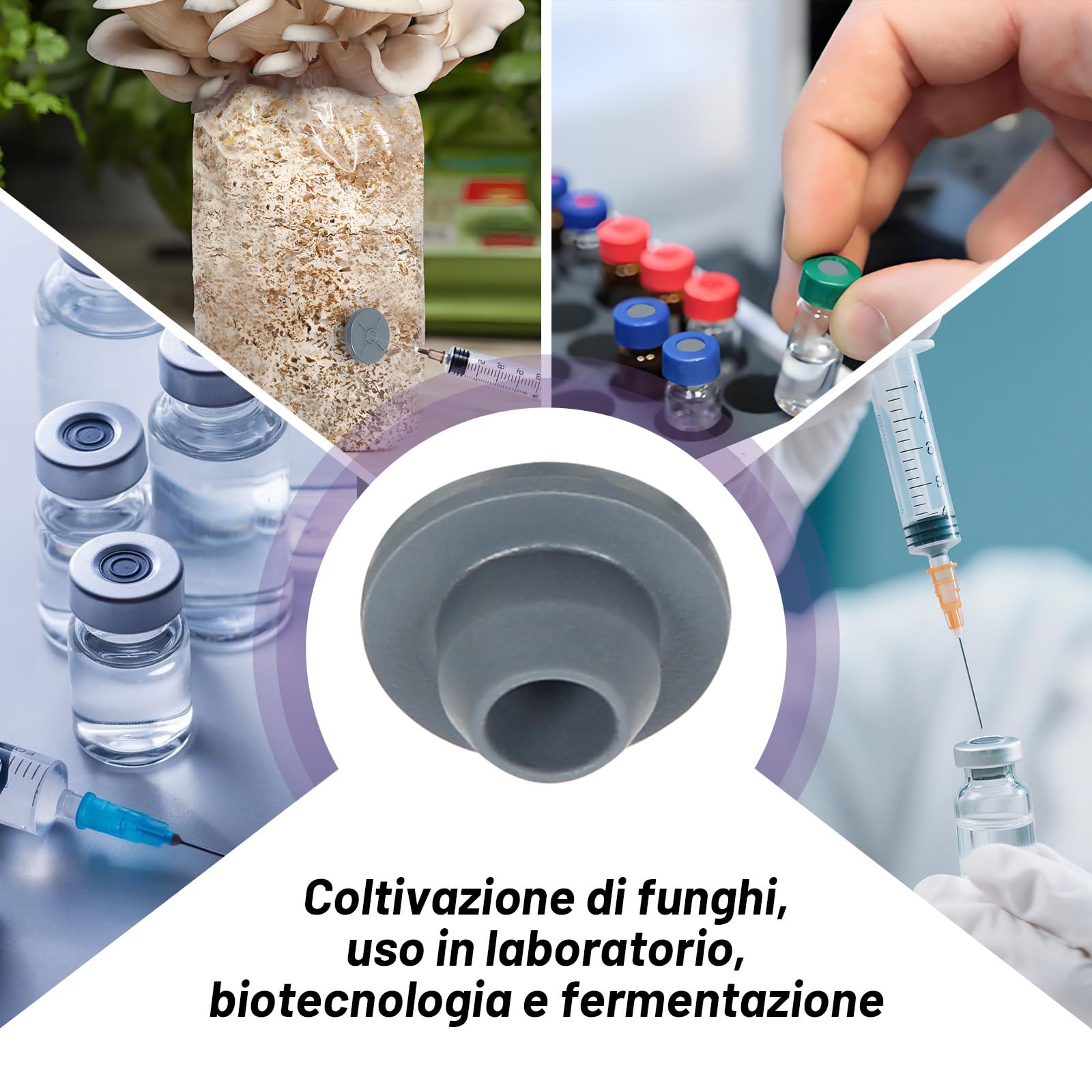 Tappi in gomma per fiale da 13 mm (100 conteggi), porte di iniezione autoguarigione per funghi, fiala di vetro e barattoli di coltura, sterilizzabili a vapore e utilizzabili ripetutamente