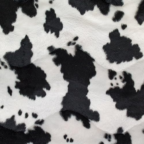 Velboa Faux/Fake Fur Cow Tela Blanca Negro por The Yard