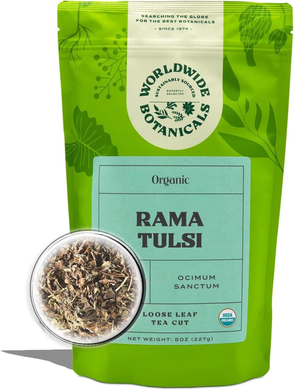 Organic Holy Basil Tea, 8oz - Tulsi Rama - Loose Leaf Premium Herbal Tea, 100% Pure Tulsi Holy Basil, Fair Trade, Adaptogenic, Kosher