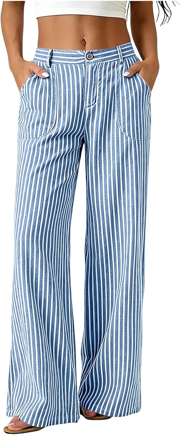 Women's Wide Leg Pant High Waist Straight Leg Dress Pants Fashion Casual Business Beach Trousers with Pockets