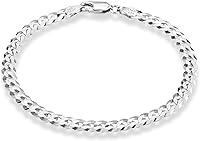 Miabella 925 Sterling Silver 5mm Diamond-Cut Cuban Link Curb Chain Bracelet for Men Women - Made in Italy