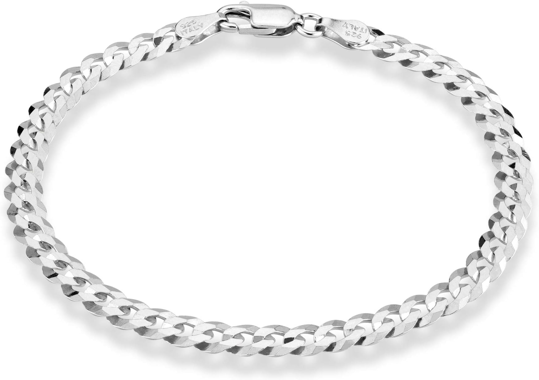 925 Sterling Silver Italian 5mm Solid Diamond-Cut Cuban Link Curb Chain Bracelet for Men Women, Made in Italy