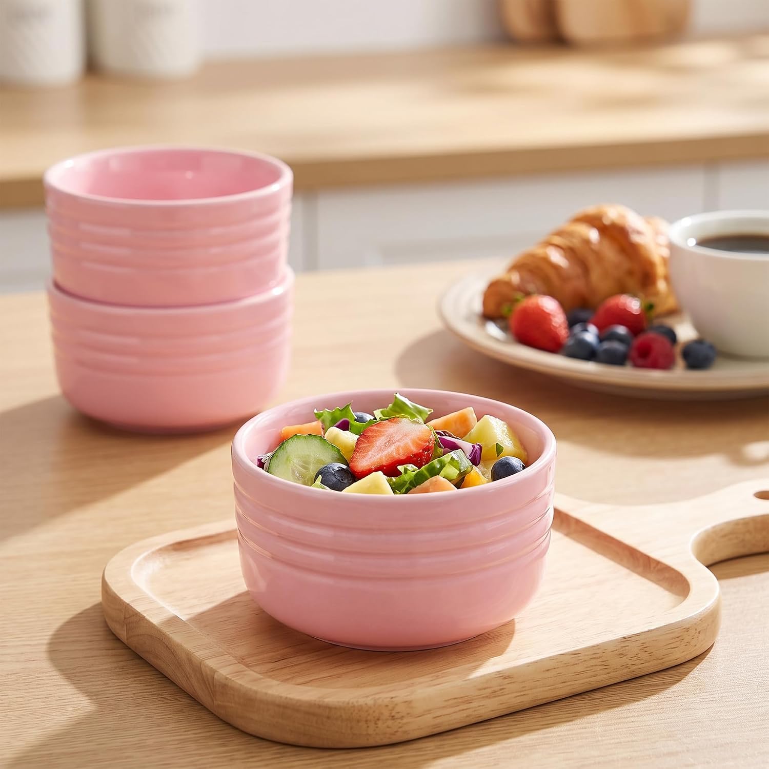 Ramekins 8 oz - Set of 6, Porcelain Creme Brulee Souffle Dishes, Pink Pudding Custard Cups Ramekins for Baking, Small Bowls for Pudding Dip Ice Cream, Dishwasher and Oven Safe