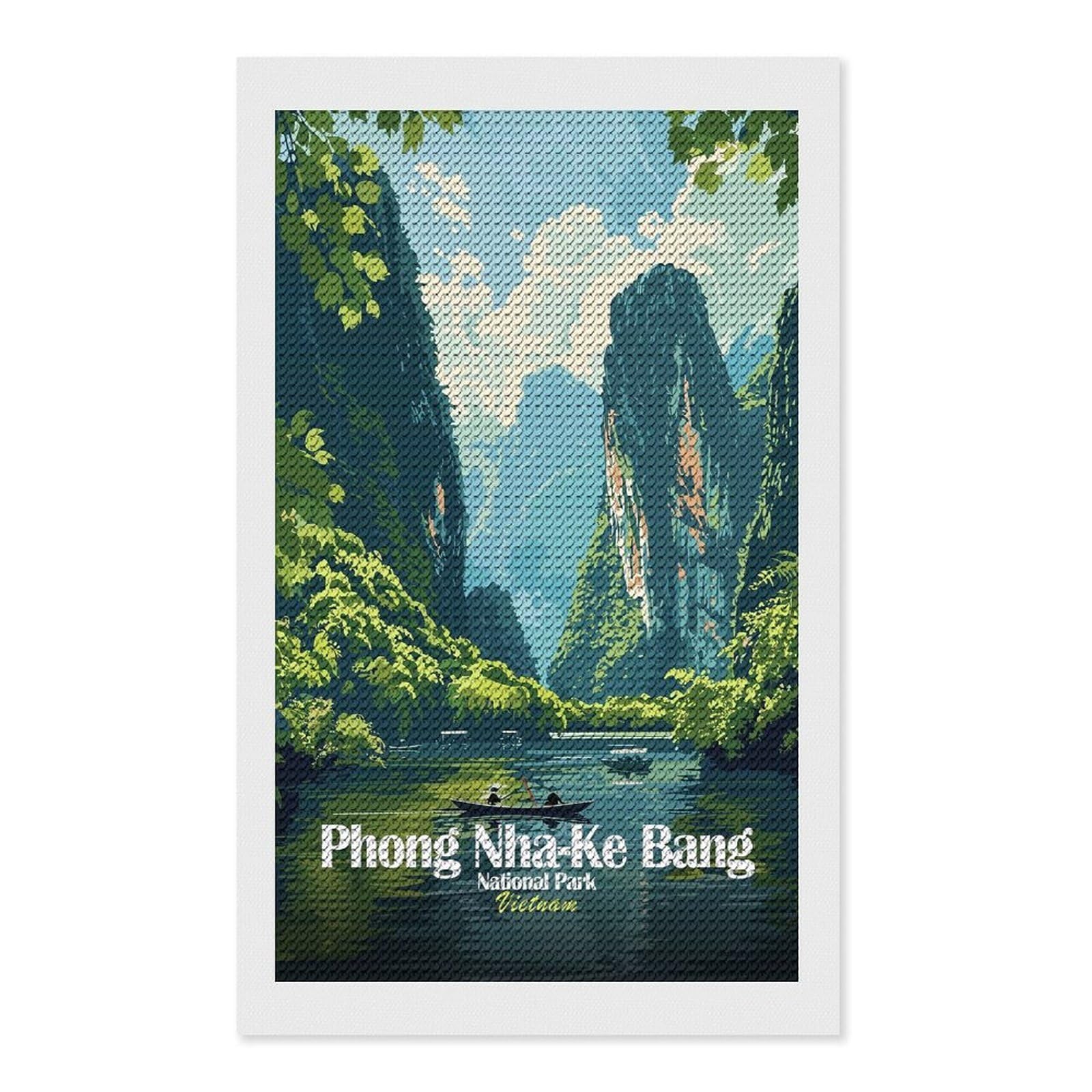 Junmoney Phong Nha-Ke Bang National Park, Vietnam Diamond Painting Canvas Set 12"x20", for Adults, Sparkling Round Gems, Thoughtful Handmade Gift, Modern Decor