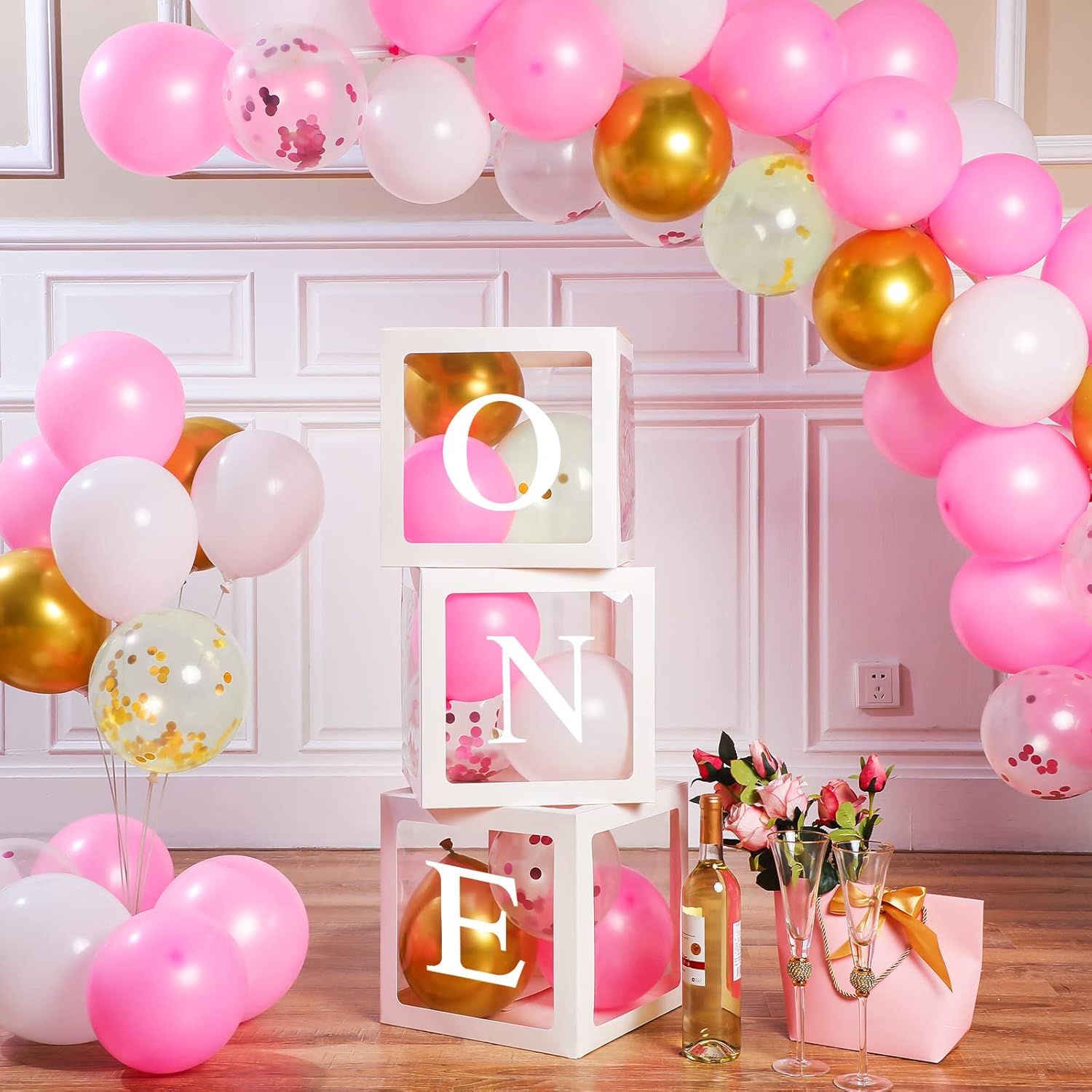 104 Pieces First Birthday Balloons Boxes Set 1st Birthday Party Decorations ONE