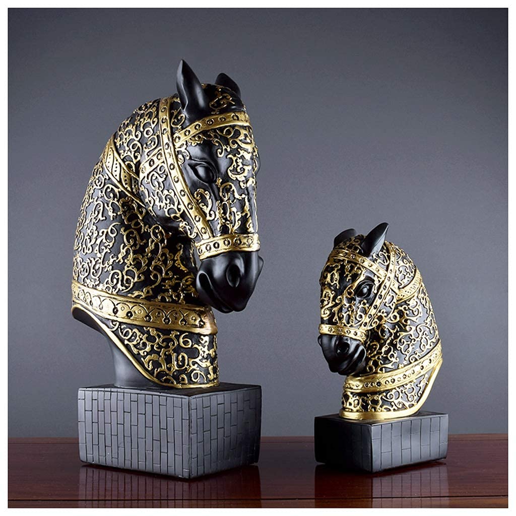 Statuetta Scultura Testa di Cavallo Oggetti in Resina per libreria Ufficio Soggiorno Accessori per la Decorazione del Desktop di casa Opere d'Arte squisite (Size : Small) Ornamenti