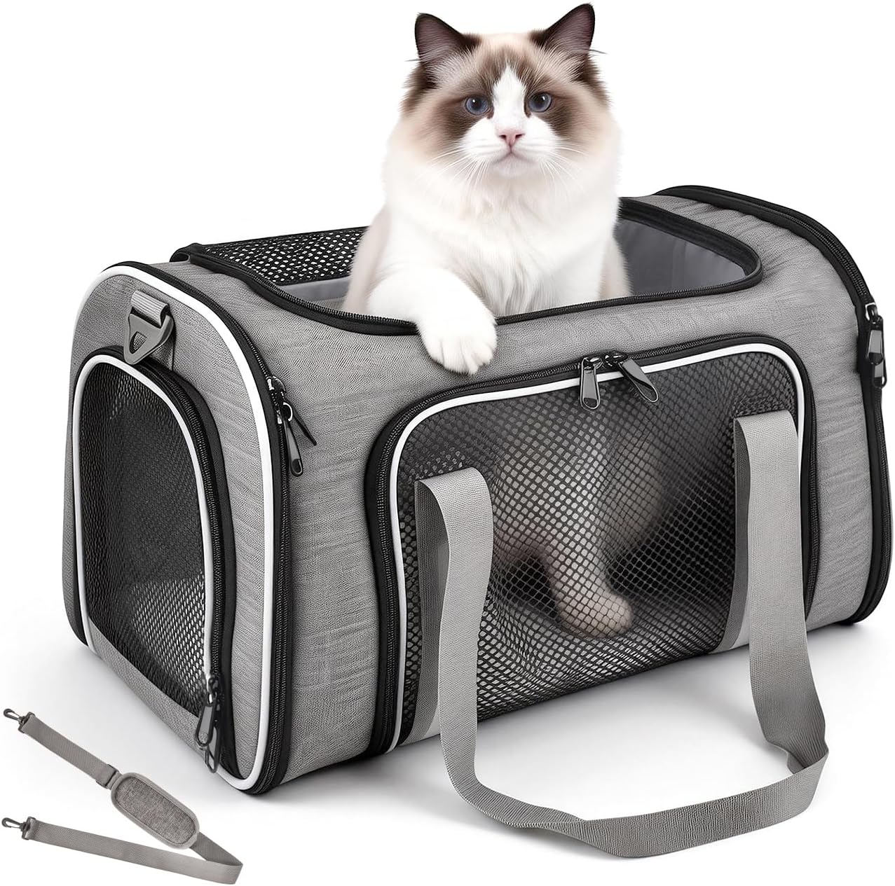 Airline Approved Cat Carrier, Soft Sided Pet Carrier for Small Dogs Cats up to 15lbs, Collapsible Sturdy Cat Travel Carrier, Claw-Resistant Mesh & Self-Locking Zippers (17.7x10.8x11) (Pink)