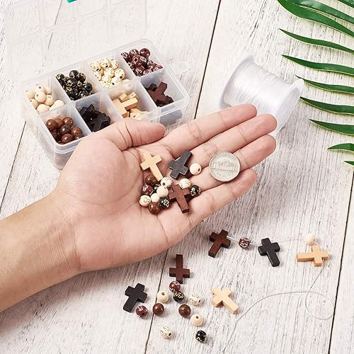 Miniatura 4 de KISSITTY Kit de rosario para hacer rosario, cuentas de rosario de cruz de 0.315 in, cuentas redondas de madera de Pascua, cuentas espaciadoras de